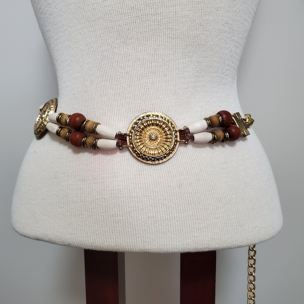 Vintage | Beaded Gold Medallion Chain Belt